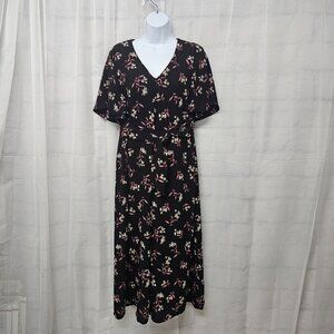 Signature by Robbie Bee Black Pink Floral Jumpsuit Cottagecore 14P